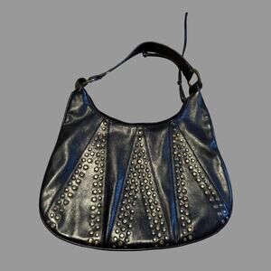 Black faux leather slouchy hobo